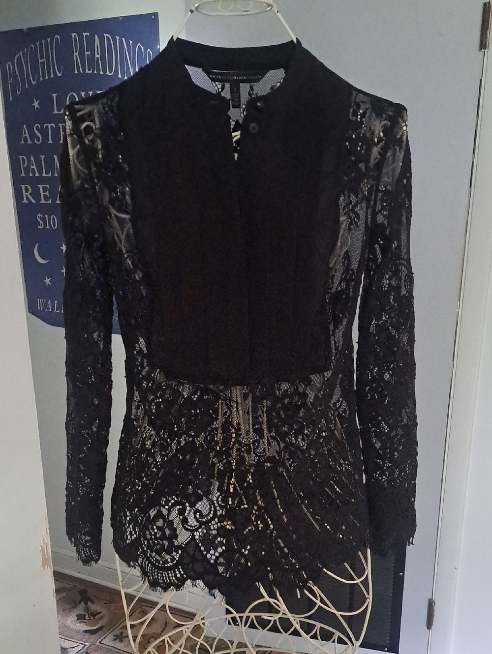 WHBM Sheer Black Lace Blouse, Sz 2